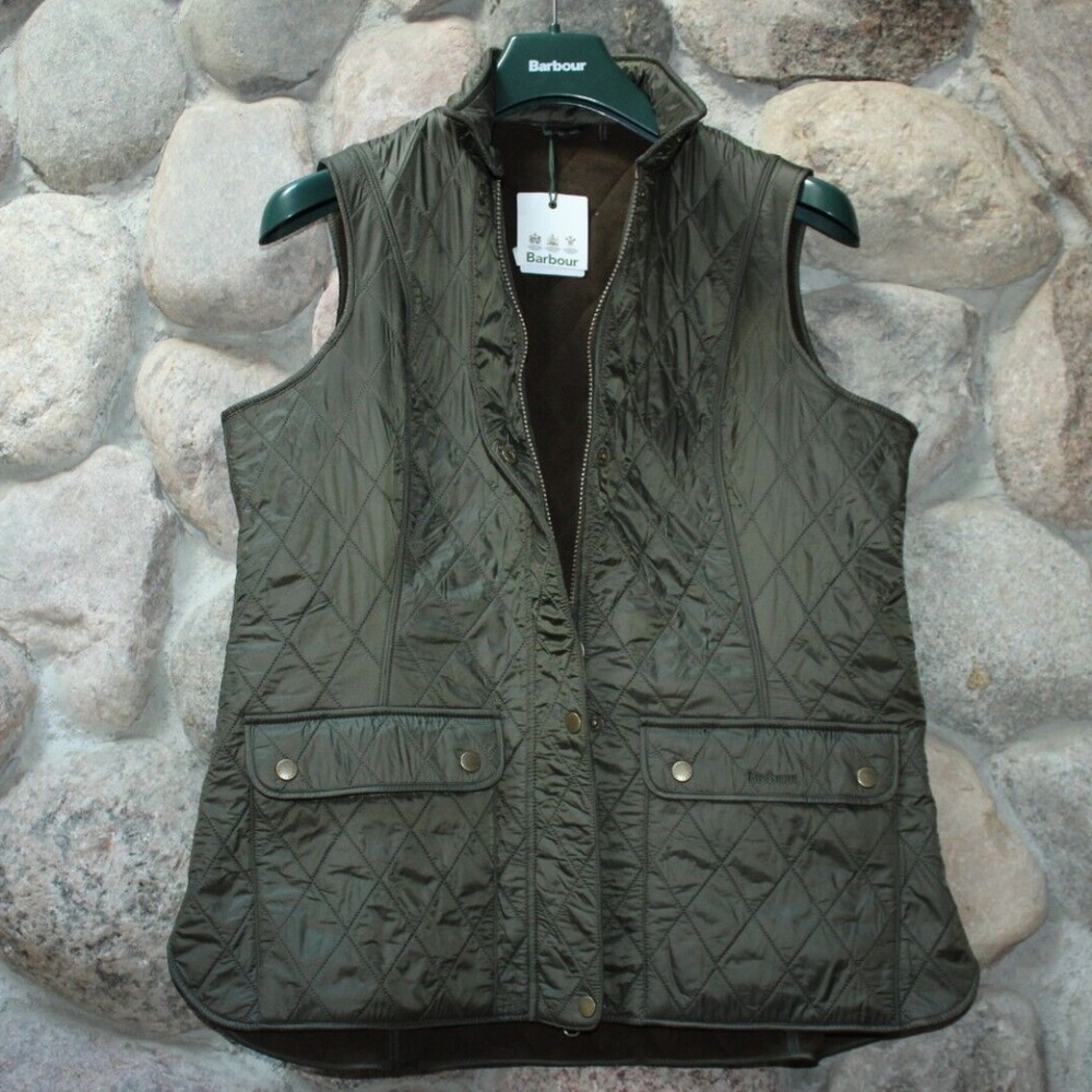 Brand New Barbour Wray Quilted Gilet Vest Fleece Green UK 10 U.S 6 Small Medium